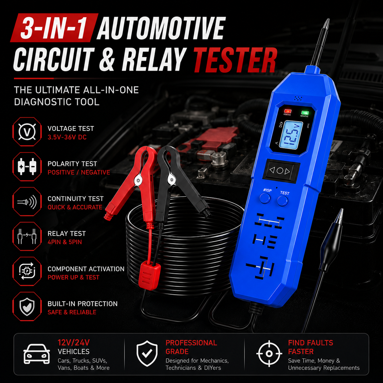 π§ 3-in-1 Automotive Power Circuit Probe & Relay Tester β 12V/24V Electrical Diagnostic Tool | Buy 2 Get Free Shipping π