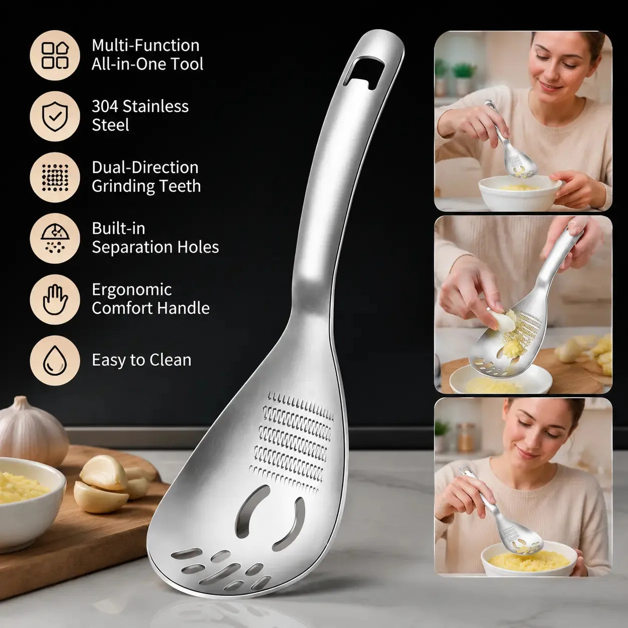 🍳Egg White Separator Ginger Garlic Grater Mud Masher