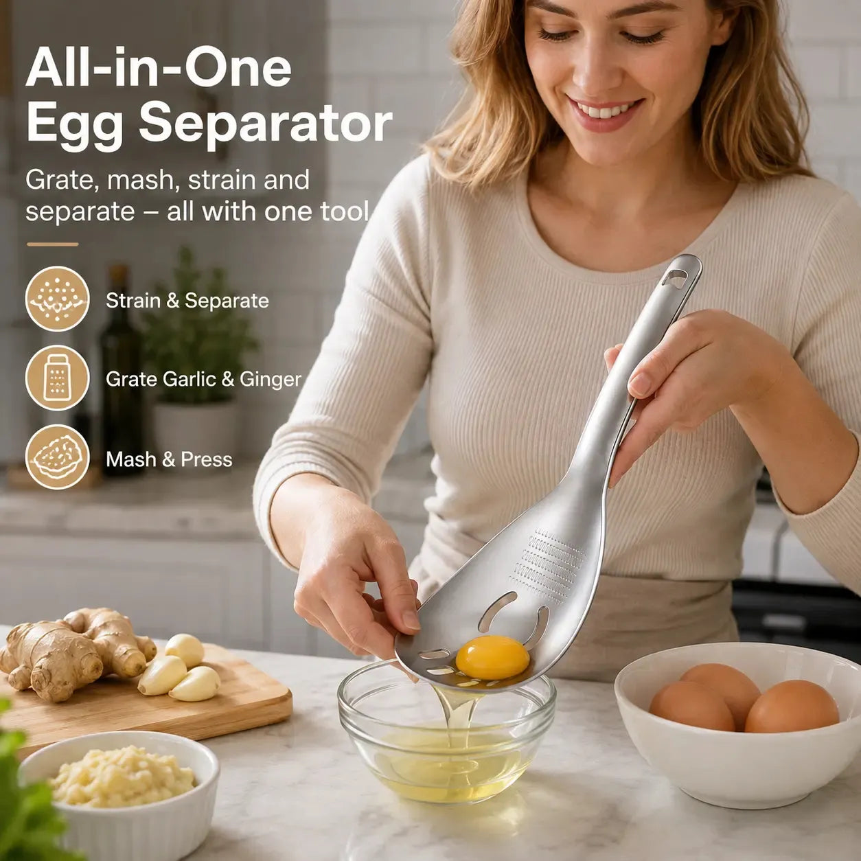 🍳Egg White Separator Ginger Garlic Grater Mud Masher