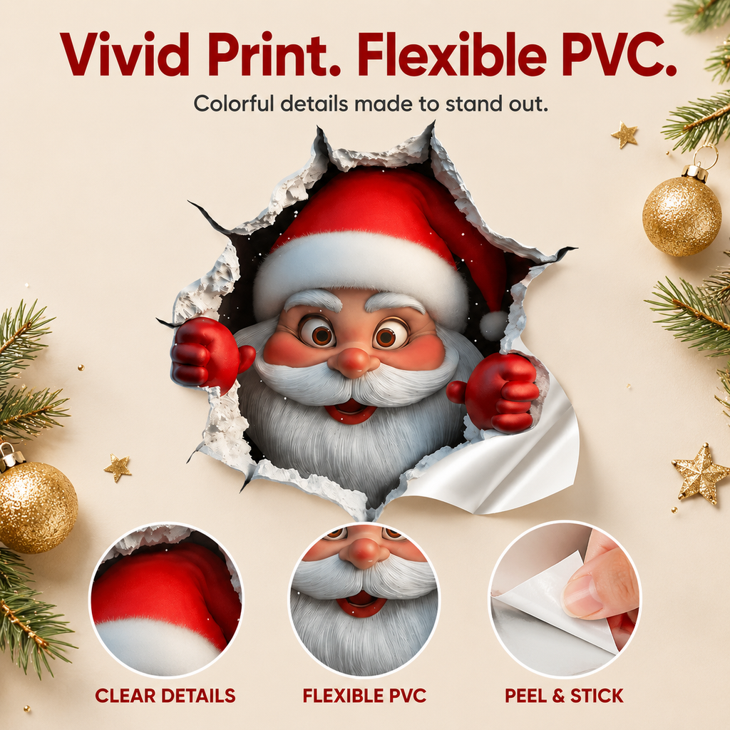 🔥LAST DAY 49% OFF🔥🎅3D Illusion Santa Face Vinyl Stickers – 🎄Easy Peel-and-Stick Holiday Wall Decals