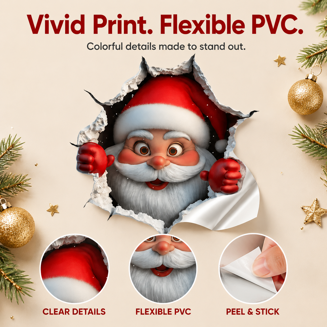 🔥LAST DAY 49% OFF🔥🎅3D Illusion Santa Face Vinyl Stickers – 🎄Easy Peel-and-Stick Holiday Wall Decals