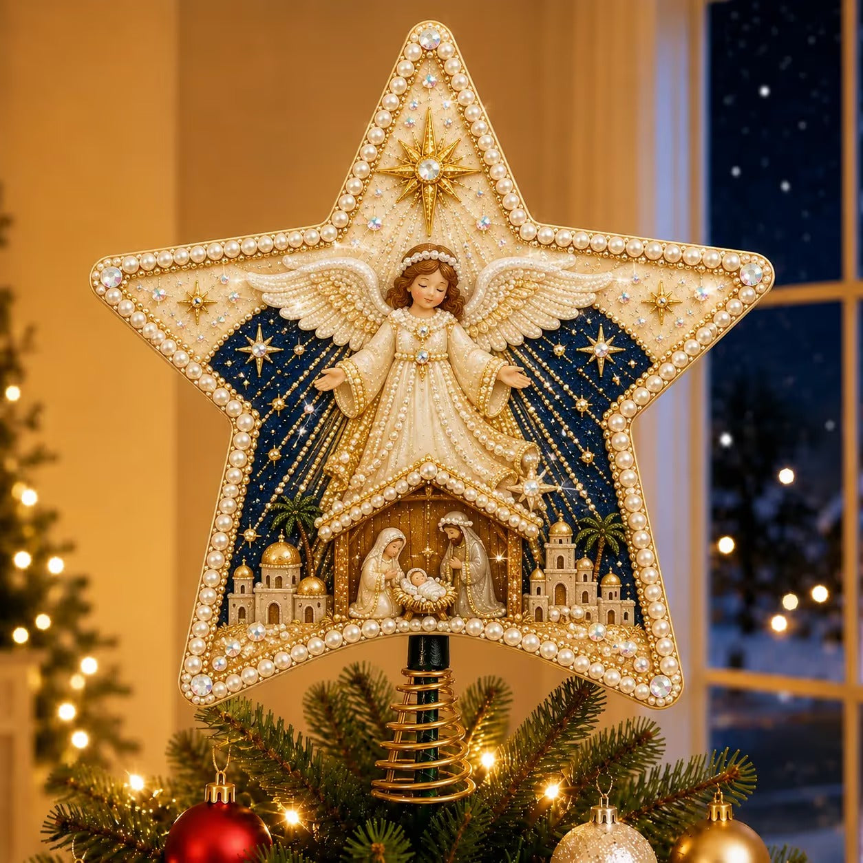 ⏳ Last Day 49% OFF – ✝️ Beginner-Friendly Christian Faith Pearl Diamond Art Christmas Tree Topper DIY Kit | Complete Set with Printed Base, Pearl & Crystal Pieces, Application Tools & Step-by-Step Guide Included 💕