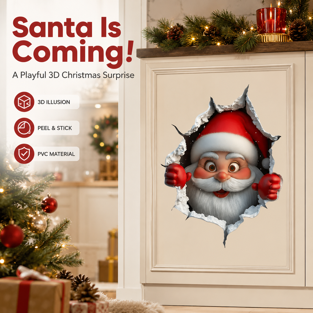 🔥LAST DAY 49% OFF🔥🎅3D Illusion Santa Face Vinyl Stickers – 🎄Easy Peel-and-Stick Holiday Wall Decals