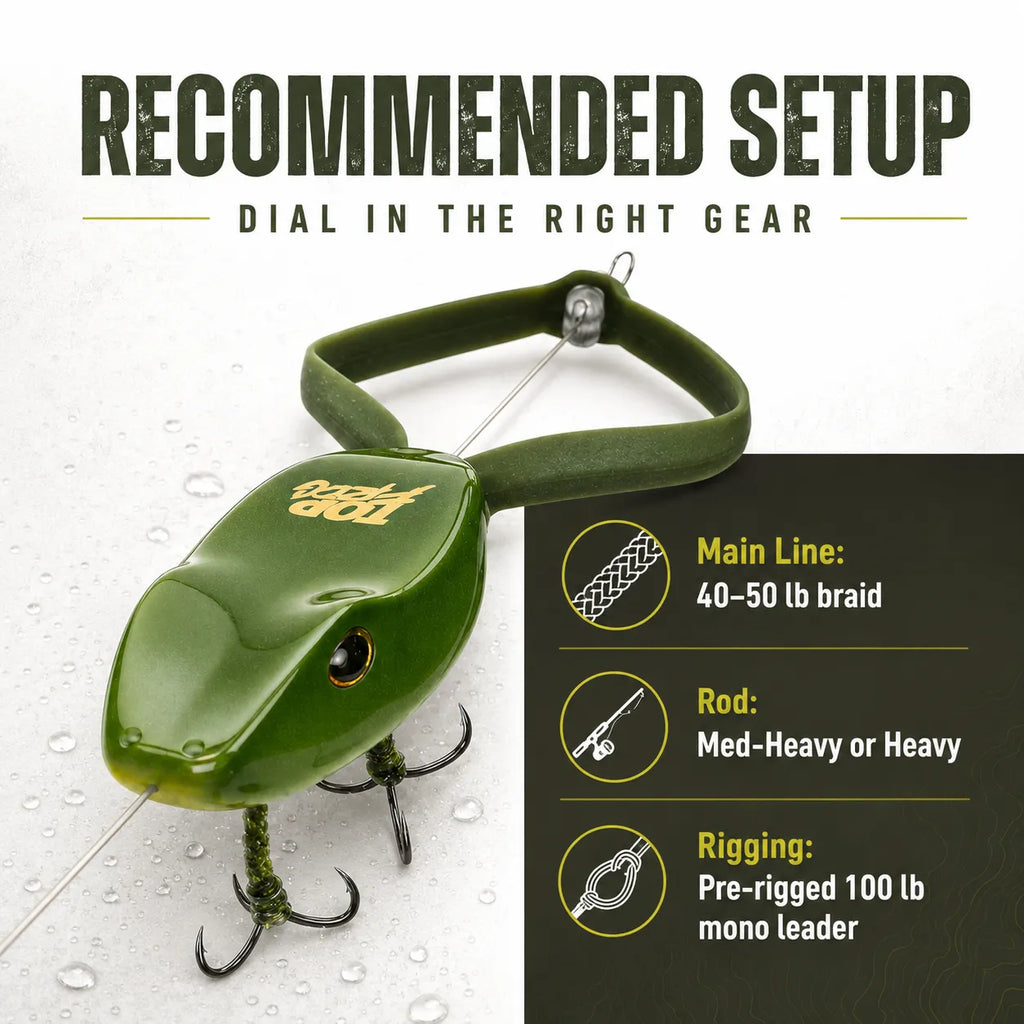 ⏳ Last Day 49% OFF – 🐸 Top Frog 6.5" Pre-Rigged Topwater Fishing Lure | Line-Thru Kicking-Leg Action, 1.2 oz Body & 100 lb Leader Included 🎣✨