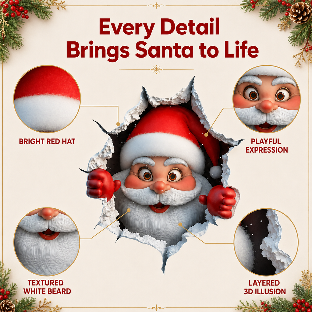 🔥LAST DAY 49% OFF🔥🎅3D Illusion Santa Face Vinyl Stickers – 🎄Easy Peel-and-Stick Holiday Wall Decals