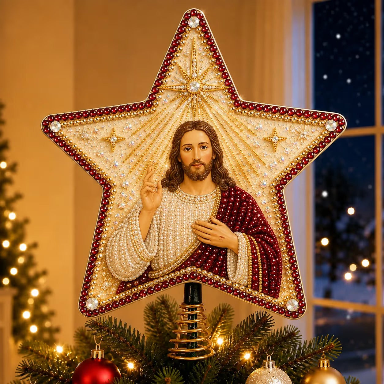 ⏳ Last Day 49% OFF – ✝️ Beginner-Friendly Christian Faith Pearl Diamond Art Christmas Tree Topper DIY Kit | Complete Set with Printed Base, Pearl & Crystal Pieces, Application Tools & Step-by-Step Guide Included 💕