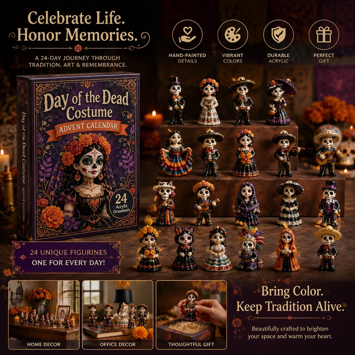 High-quality miniature model✨2026 Day of the Dead Advent Calendar – 24 Days of Mystery Collectible Figurines, Sugar Skull Characters & Festive Holiday Surprises