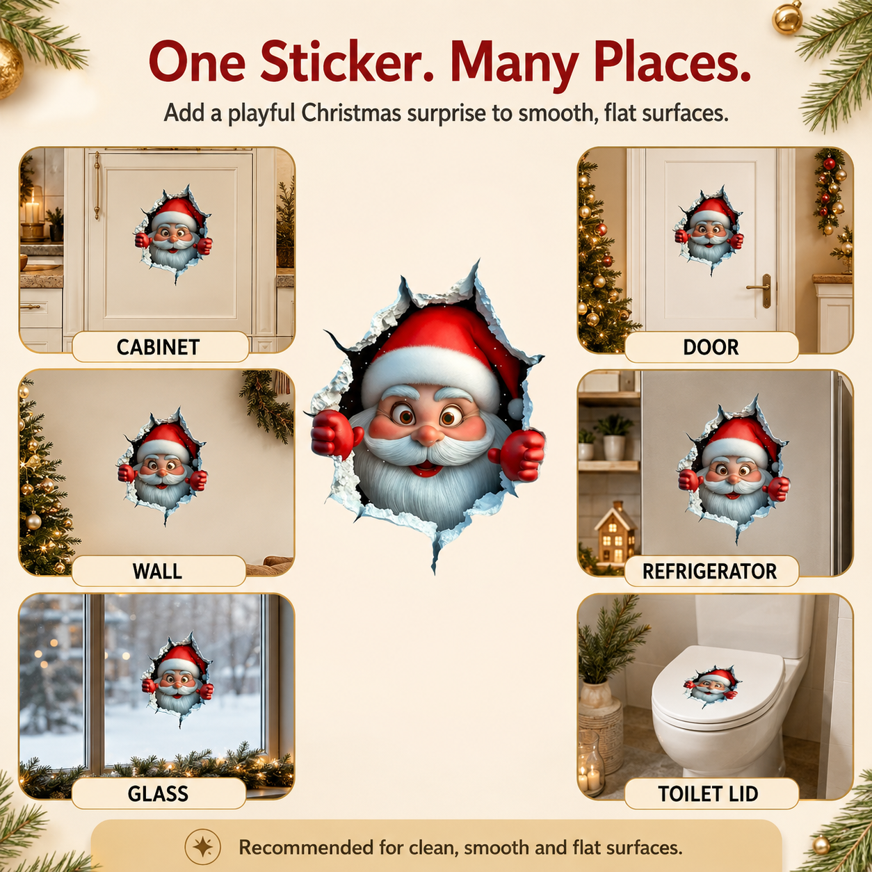 🔥LAST DAY 49% OFF🔥🎅3D Illusion Santa Face Vinyl Stickers – 🎄Easy Peel-and-Stick Holiday Wall Decals