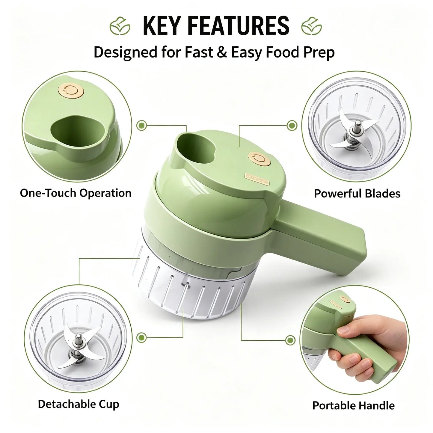 4-in-1 Electric Vegetable Chopper – Wireless Mini Food Processor & Garlic Press