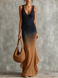 Ombre Gradient Sleeveless V‑Neck Knit Mermaid Maxi Dress